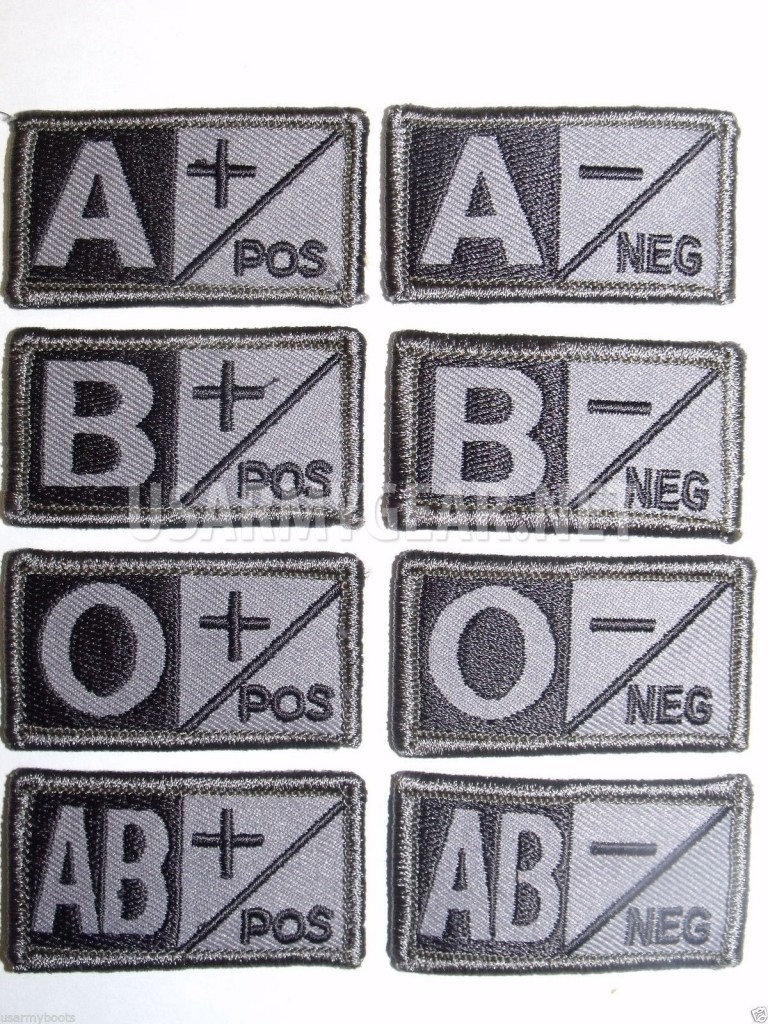 US Army Military ACU Grey Black Velcro Blood Type Patches A B AB O