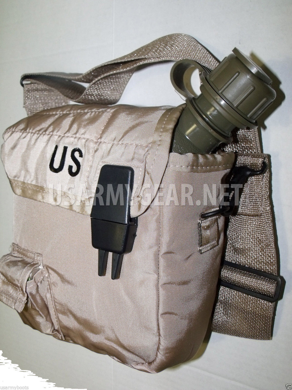 2 QT Collapsible Water Canteen + Desert Tan Cover Pouch w Sling US Army Military