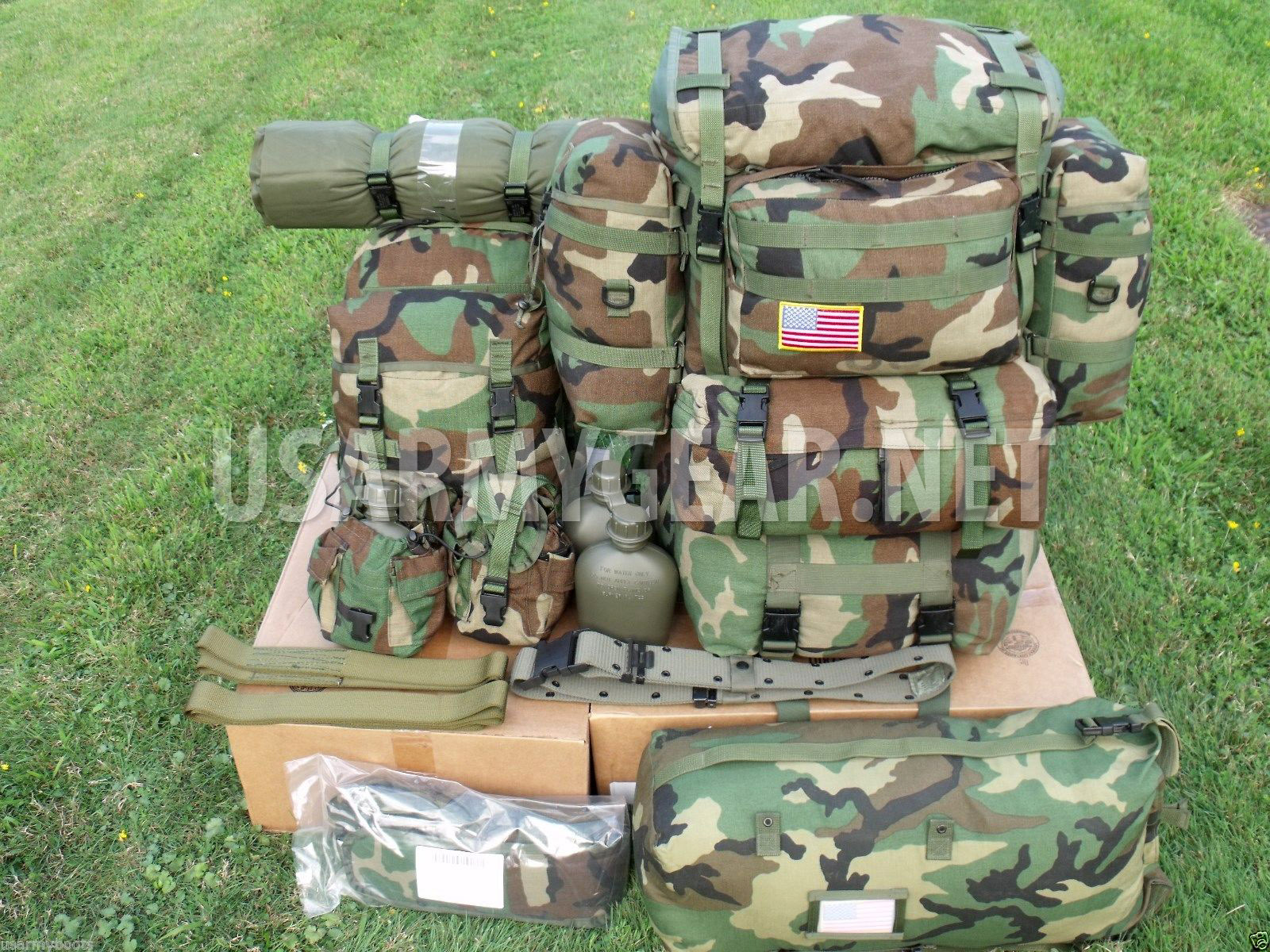 US Army Molle 2 Large Ruck Sack Assault Back Pack Vest Belt Woodland Rifleman ++