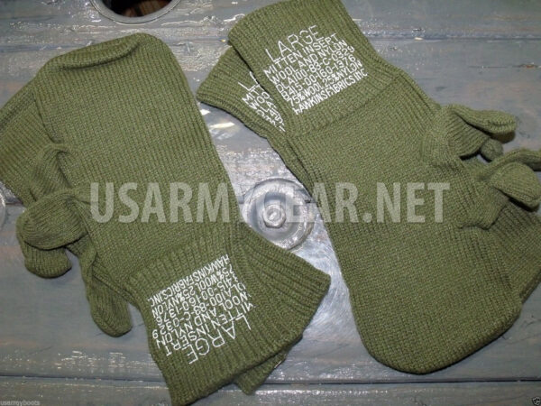 2 Pr New US Army Military OD Wool Trigger Finger Mitten Liner Cool Gloves Large