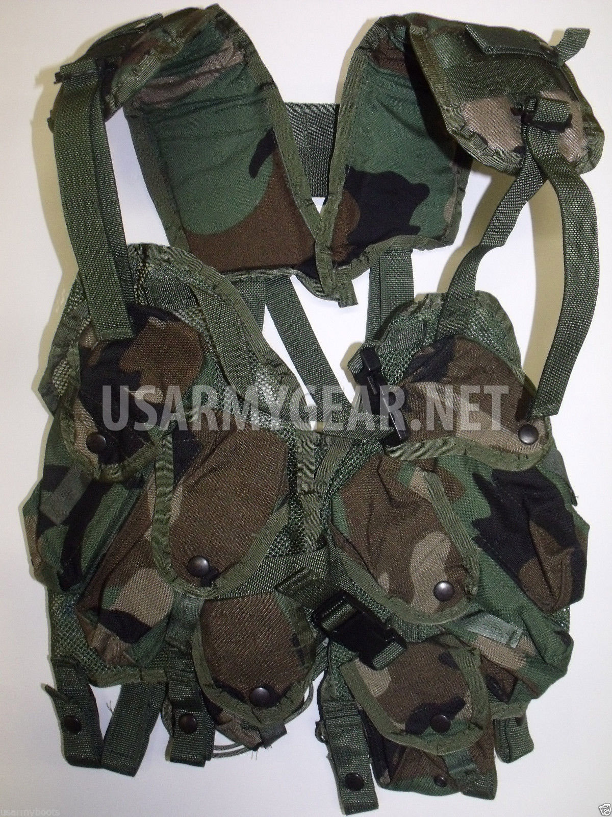 US Army Tactical Woodland Load Bearing Vest LBV USGI Paintball Survivor Bug Out