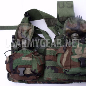 US Army MOLLE II Woodland Fighting Load Carrier Vest FLC LBV +2 Canteen w Cover
