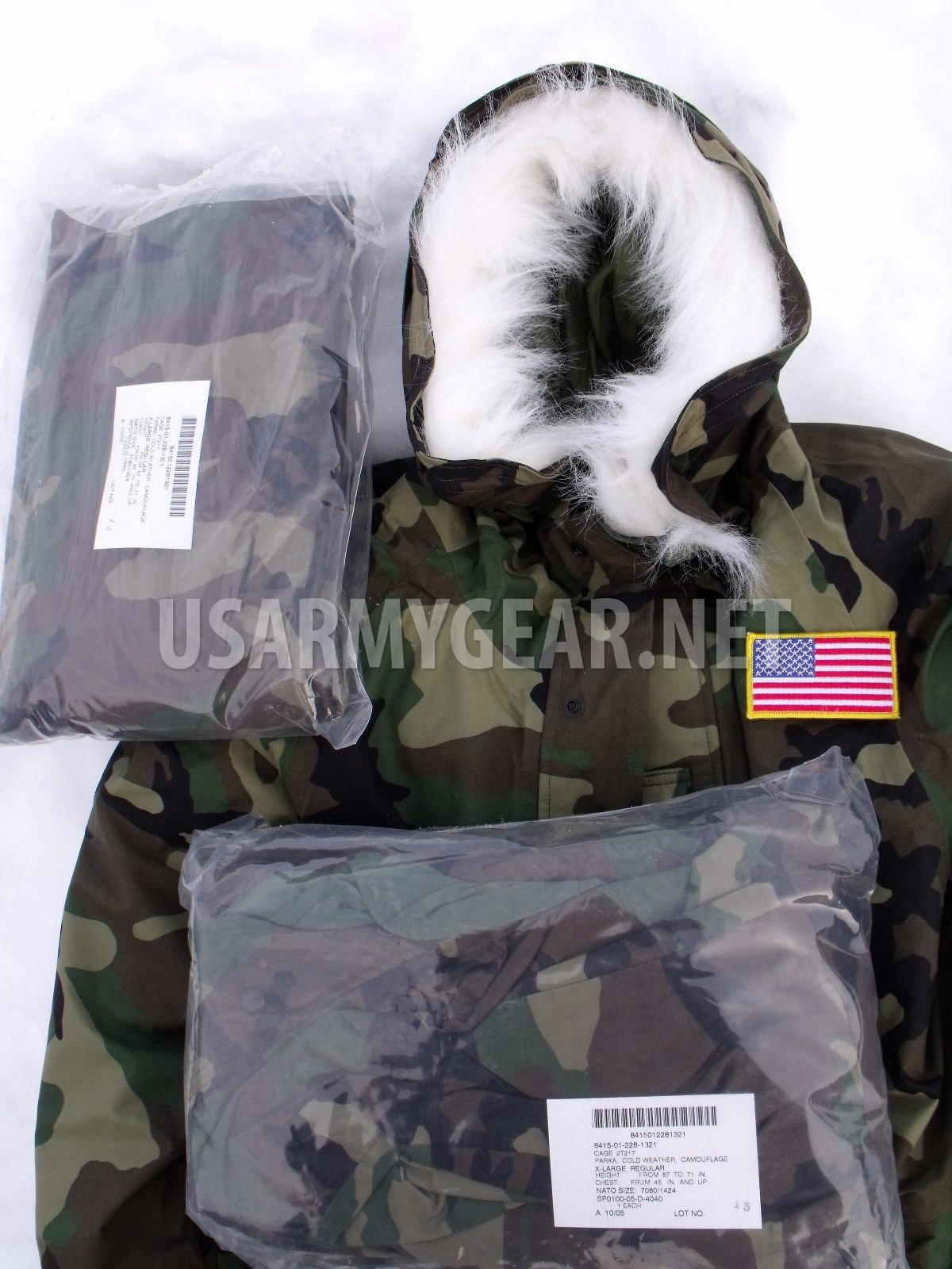 New US Army Cold Wet Weather Gen 1 ECWCS Woodland Goretex Parka Jacket +Fur Hood