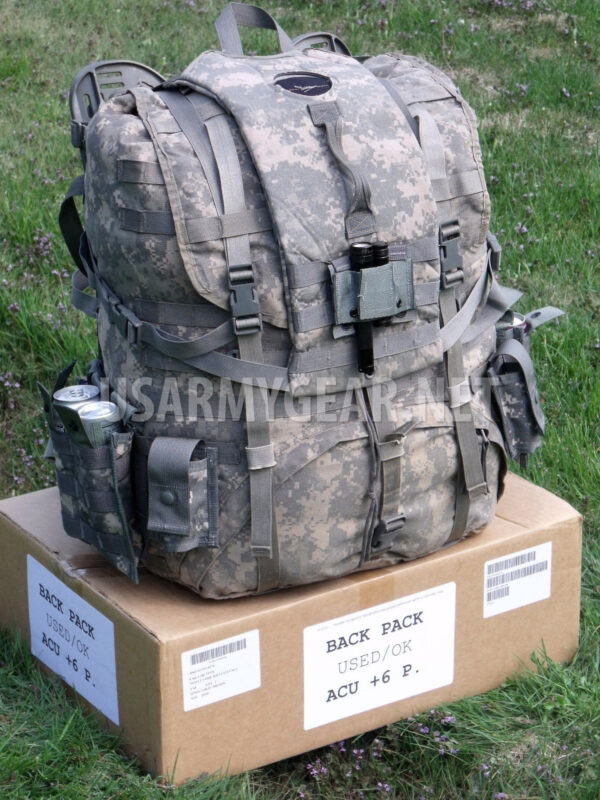 Loaded US Army ACU Ruck Sack Back Pack Frame Belt Straps Hydration + 8 Pouch GI